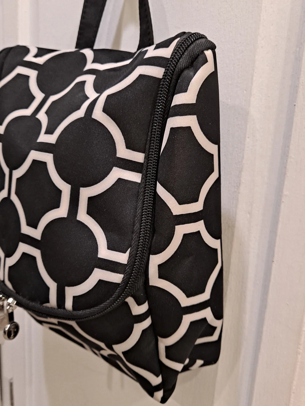 Initials Inc Black & White Geometric Hanging Toiletry Cosmetic Travel Bag